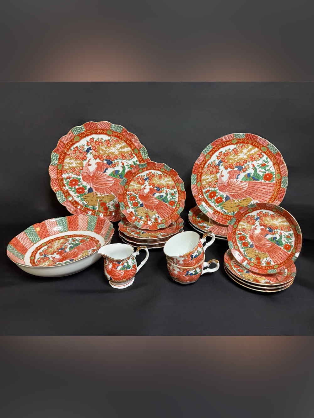 Arita "Imari Peacock" porcelain (16) piece dinner set